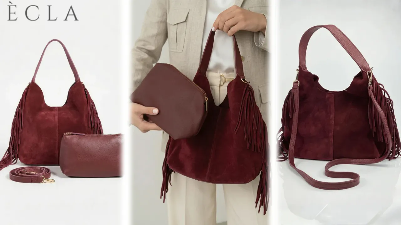 E C L A Bordo Süet Çanta Şıklığını Keşfedin